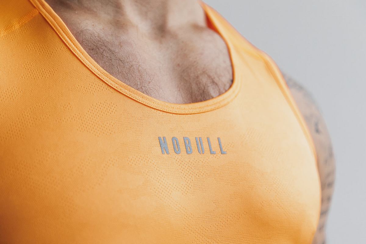 Nobull Lightweight Textured Neon Men's Tank Tops Orange Camo | Australia (BS8670)